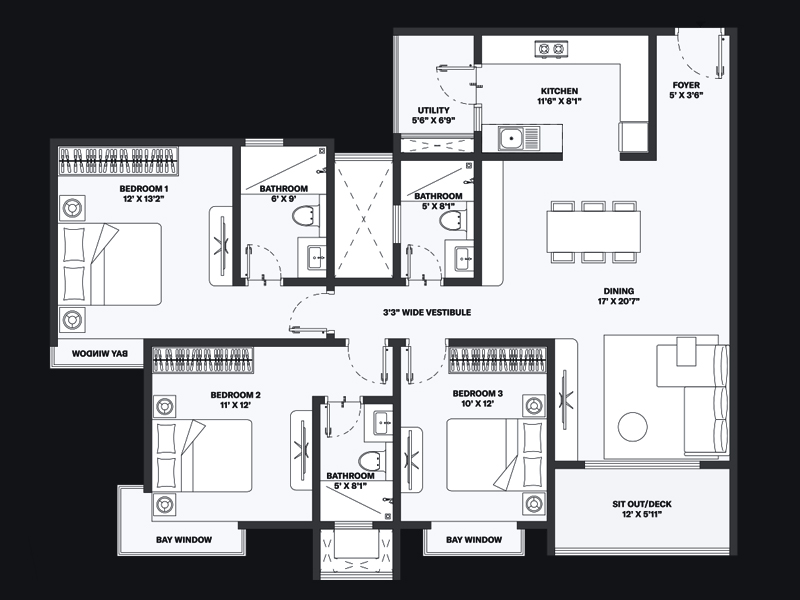 3 BHK Floor Plan